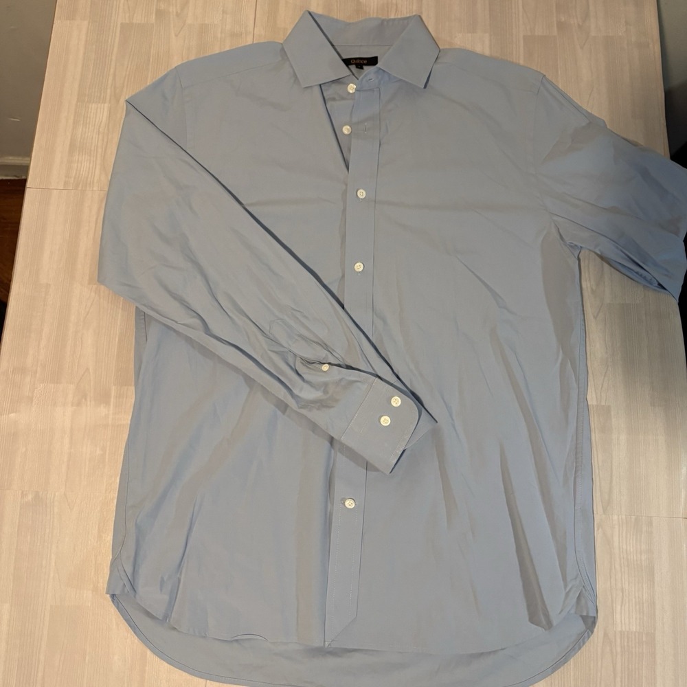 Quince Men Organic Cotton Stretch Poplin Dress Shirt Light Blue Size L